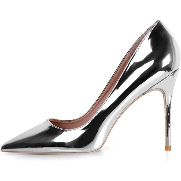 Women's Silver Pointed Toe Slip on Party Wedding Pumps Basic Shoes High Heels - Picture 3 of 8